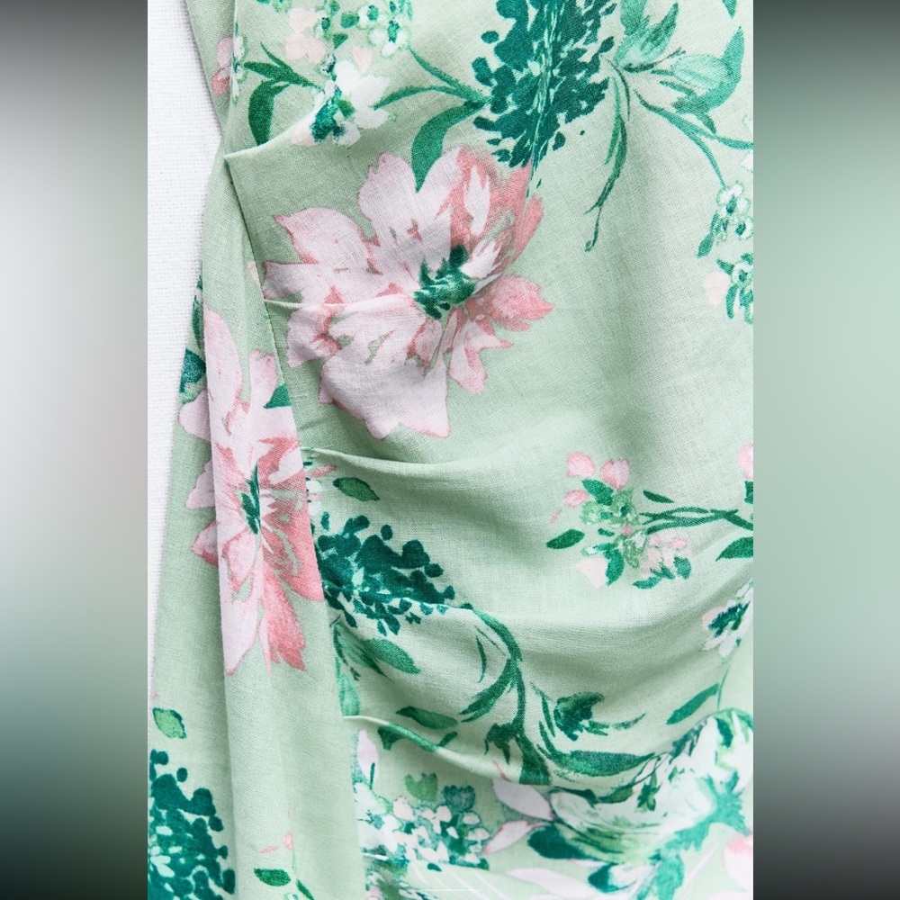 LINEN BLEND FLORAL PRINT MIDI DRESS - Picture 4 of 5